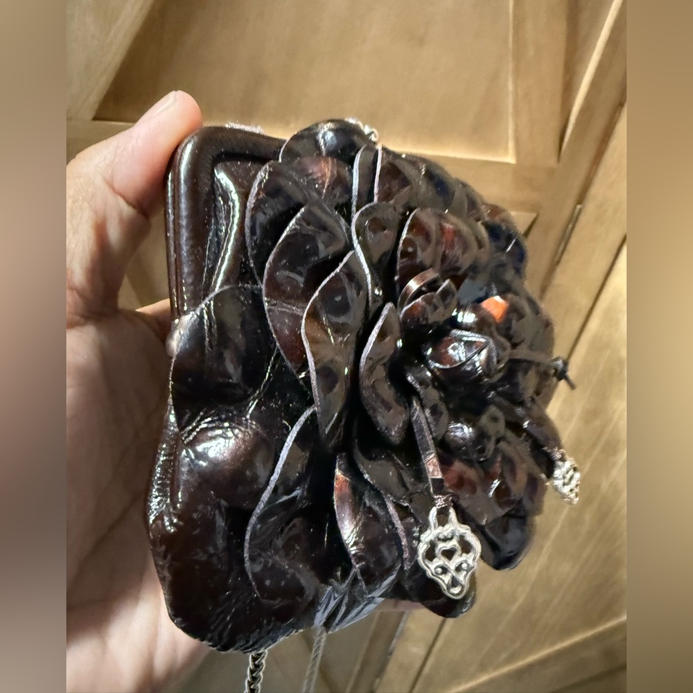 Brighton Preloved Brown Patton Floral Leather Clutch - Picture 3 of 9